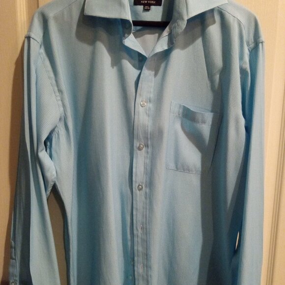 C. Allen Men's Turquoise Checked Regular Fit Long Sleeve Dress Shirts 16.5 - Picture 2 of 5